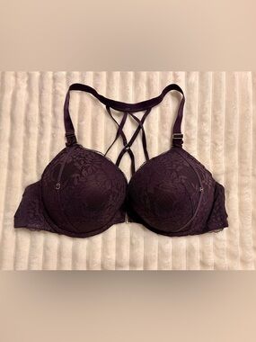 EUC Lace Push-Up Bra in Deep Purple with Strappy Back Size 46C